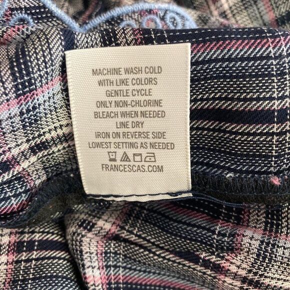 Francesca's Blue Rain Plaid Off Shoulder Ruffle Sleeve Blouse Navy Medium NWT - Picture 6 of 6